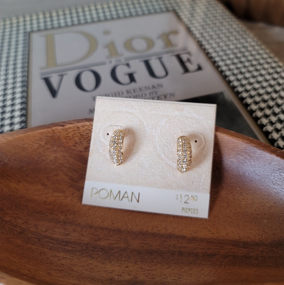 VTG Roman Gold Pave Earrings - Picture 7 of 8